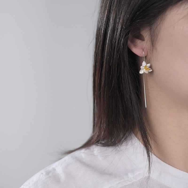 Sterling Silver Blooming Flower Drop Earrings