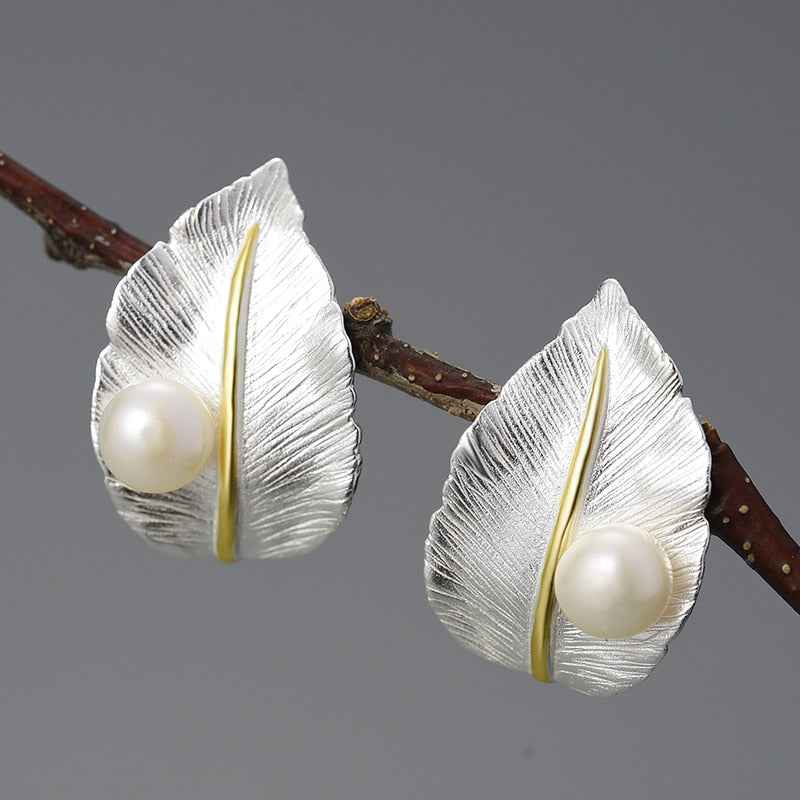 18K Gold Leaf  Stud Earrings