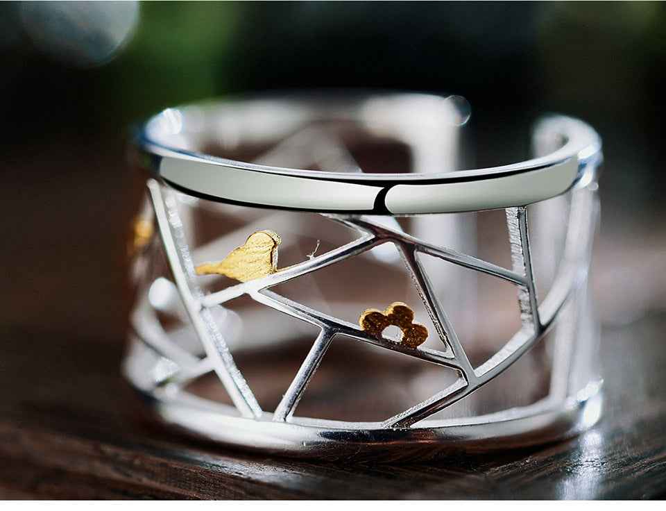 Sterling Silver Oriental Element Window Decoration Paper-cut Design Ring