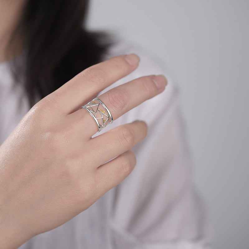 Sterling Silver Oriental Element Window Decoration Paper-cut Design Ring