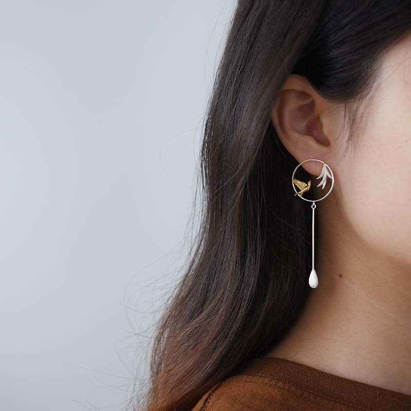 Swallow and Willow in Spring Wind Long Dangle Earrings