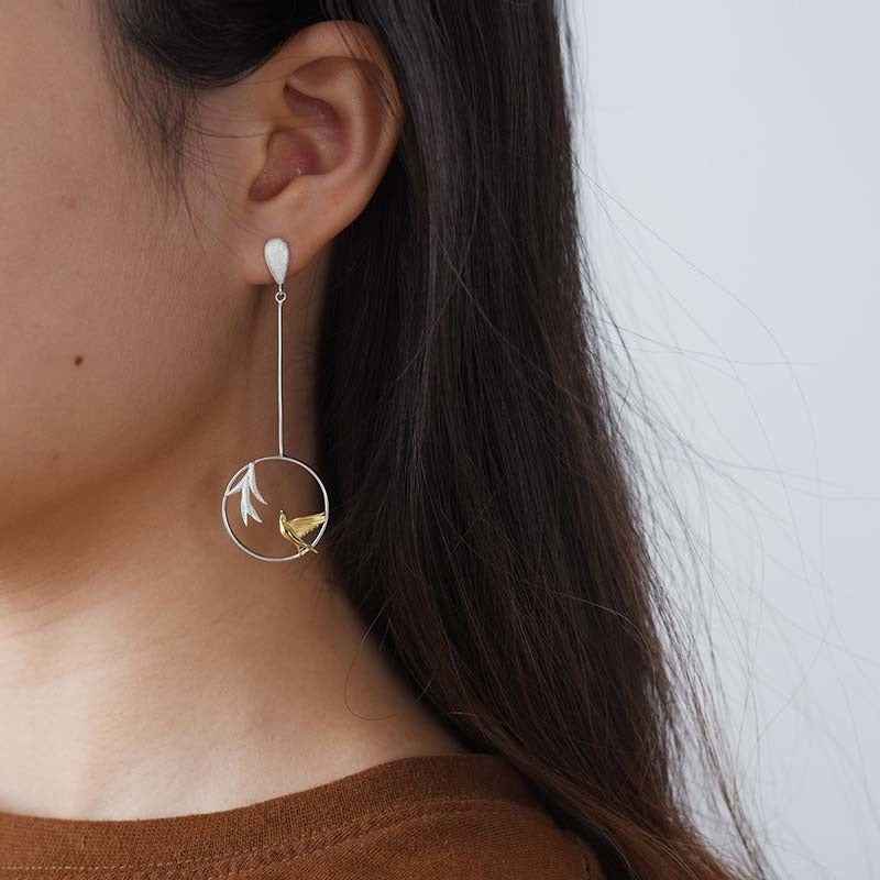 Swallow and Willow in Spring Wind Long Dangle Earrings