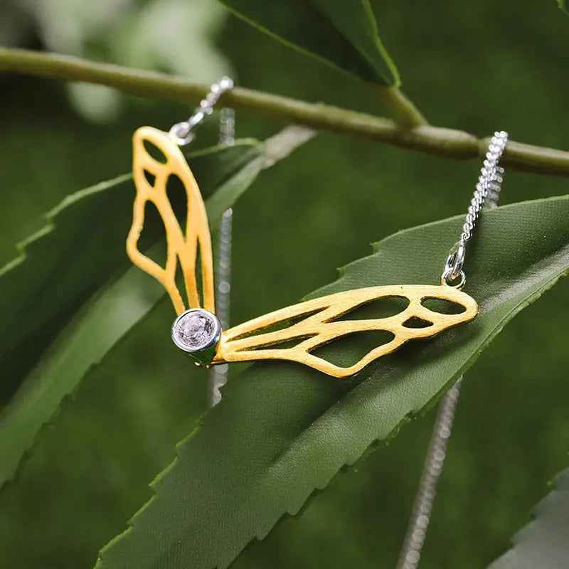 Sterling Silver Hollow Butterfly Wings Pendant Necklace for Women