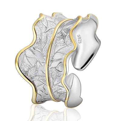 Sterling Silver Tourmaline Gemstone Adjustable Peony Leaf Ring