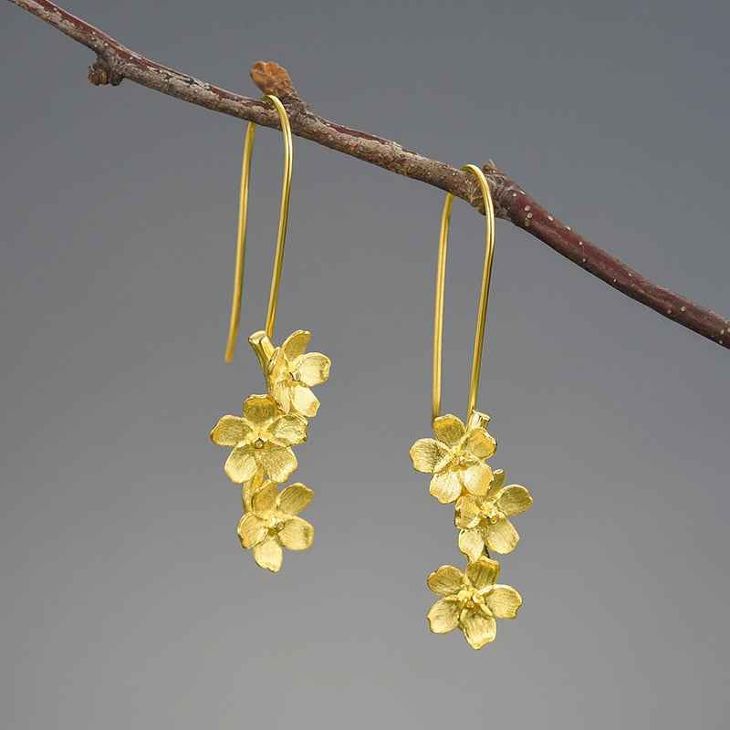 Forget-me-not Flower Long Dangle Earrings