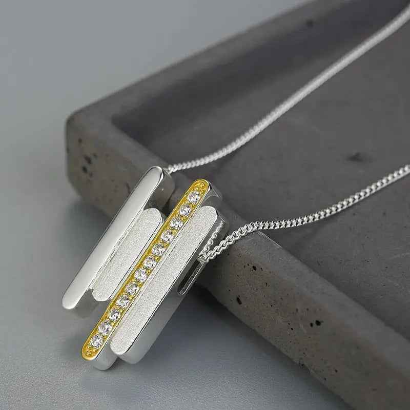 Sterling Silver Creative Minimalist Parallel Lines Pendant without Necklace for Women