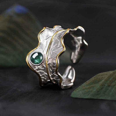 Sterling Silver Tourmaline Gemstone Adjustable Peony Leaf Ring