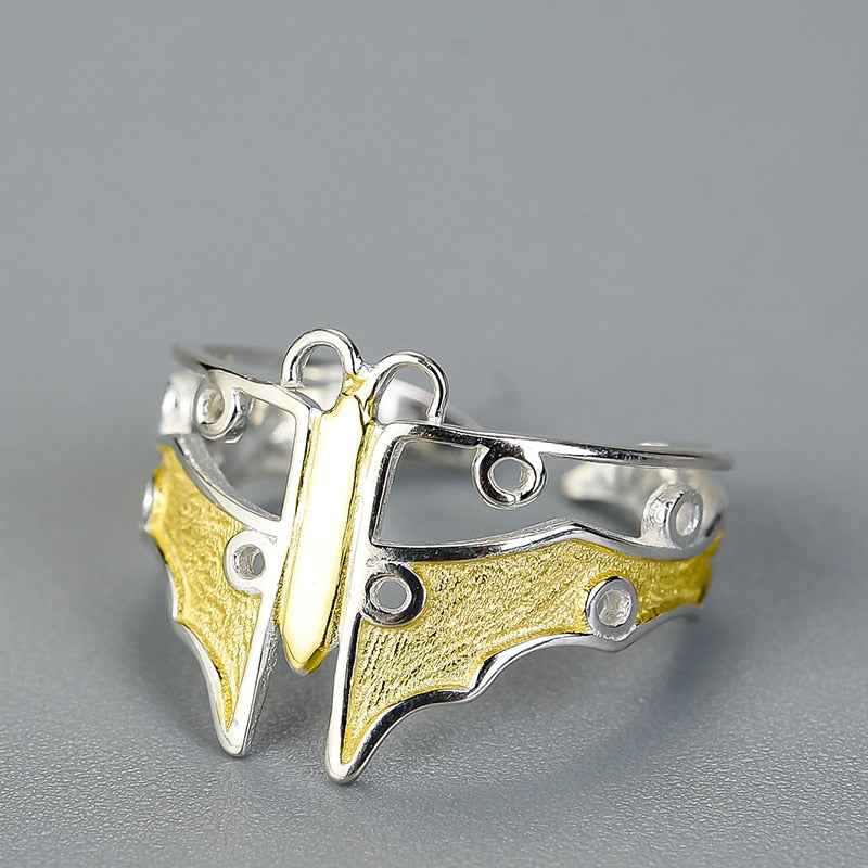 Sterling Silver Adjustable Hollow Butterfly Kite Ring for Women
