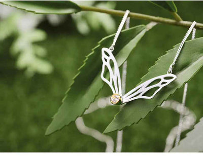 Sterling Silver Hollow Butterfly Wings Pendant Necklace for Women