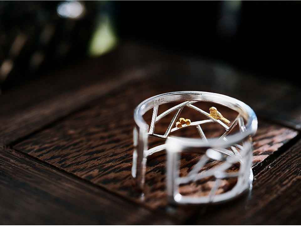 Sterling Silver Oriental Element Window Decoration Paper-cut Design Ring