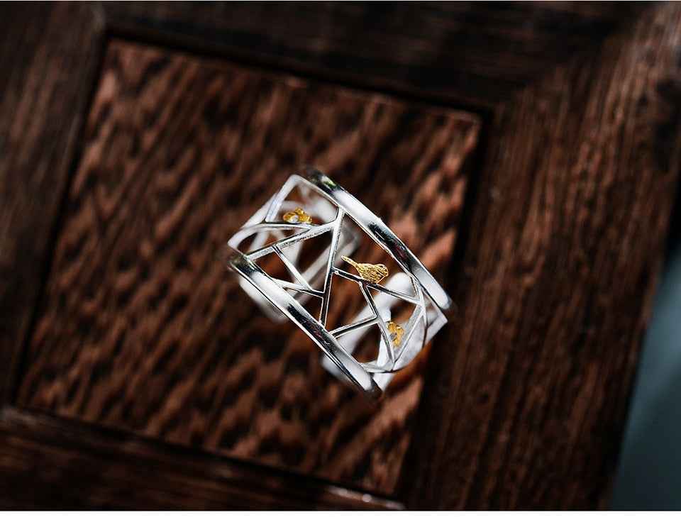 Sterling Silver Oriental Element Window Decoration Paper-cut Design Ring