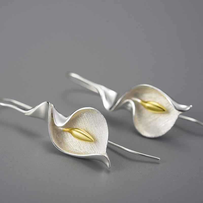 18K Gold Calla Lily Dangle Earrings