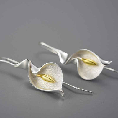18K Gold Calla Lily Dangle Earrings