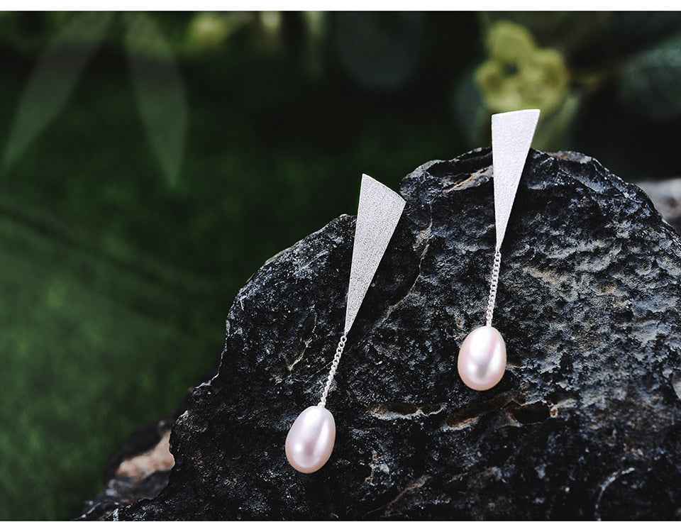 Sterling Silver Natural Pearl Water Drop Dangle Earrings