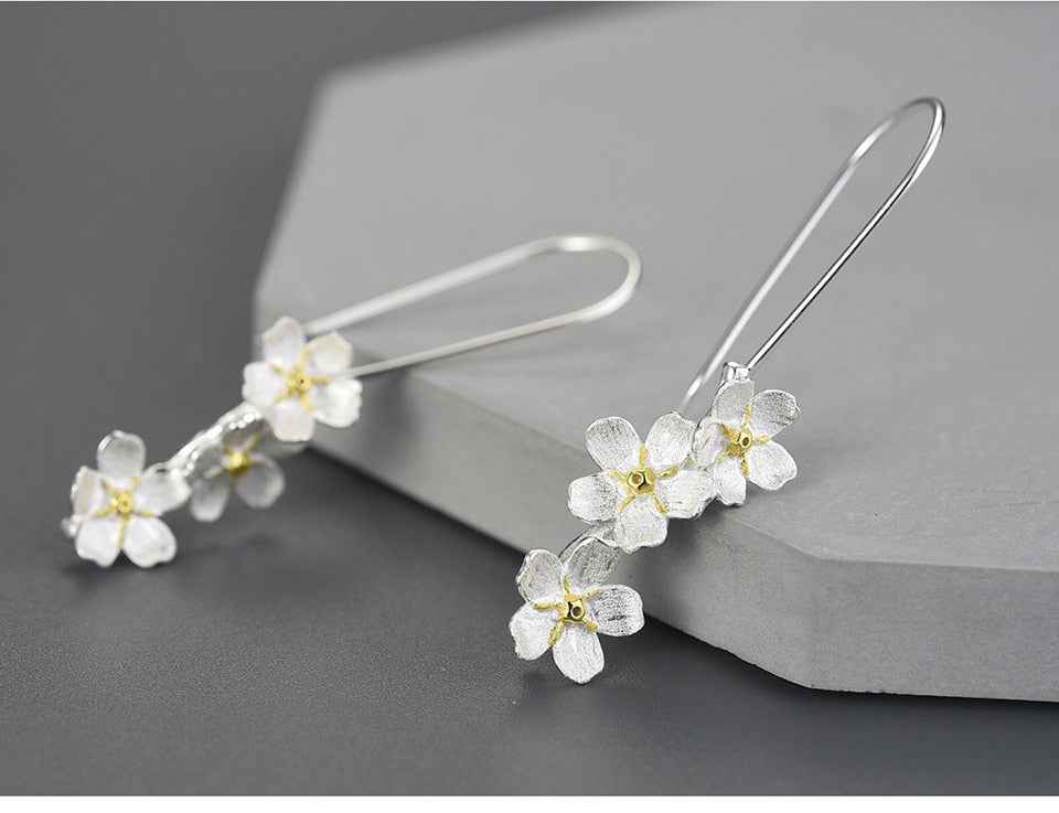 Forget-me-not Flower Long Dangle Earrings
