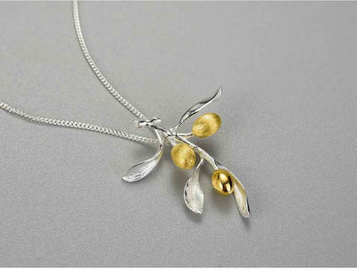 Luxury Olive Leaves Branch. Sterling Silver Necklace for Women