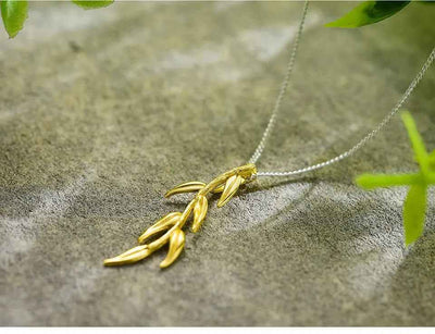 Sterling Silver Long Branch and Leaves Pendant. Chain and Necklace for Women