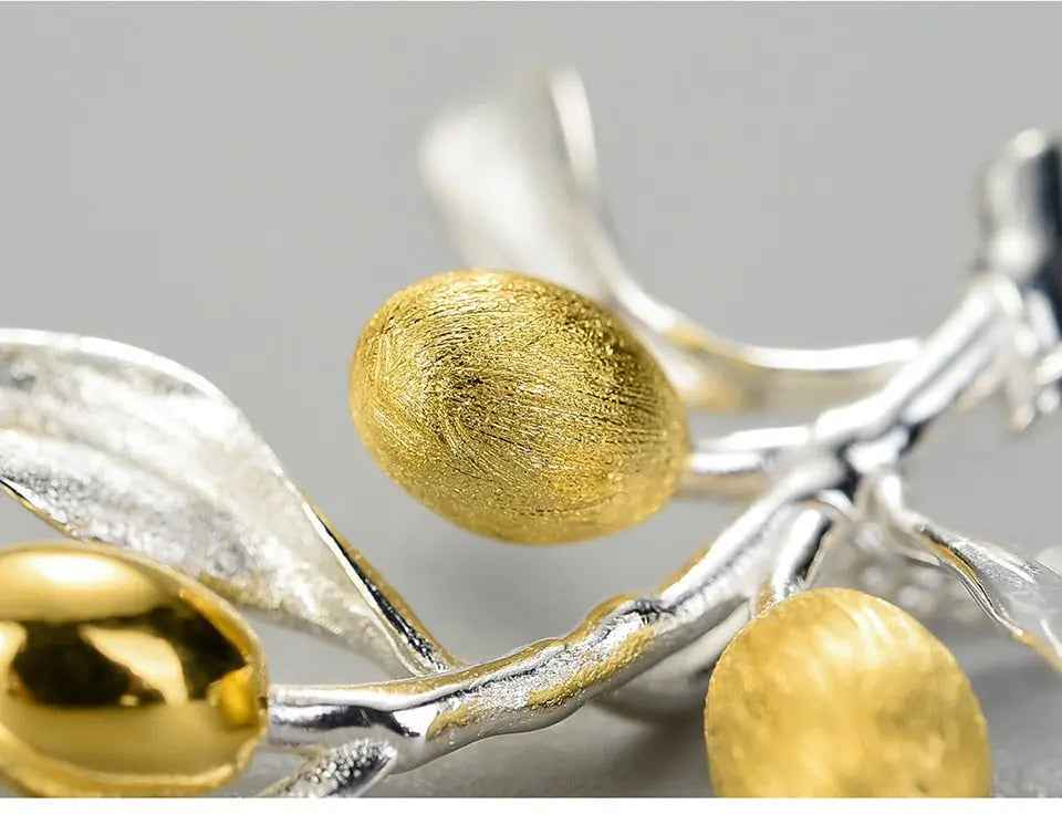 Luxury Olive Leaves Branch. Sterling Silver Necklace for Women