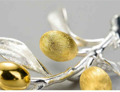 Luxury Olive Leaves Branch. Sterling Silver Necklace for Women