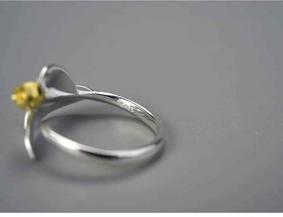 Pomegranate Fruits Leaves Adjustable Ring for Women. Sterling Silver.