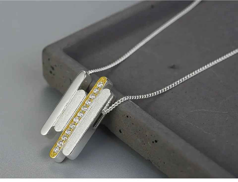 Sterling Silver Creative Minimalist Parallel Lines Pendant without Necklace for Women