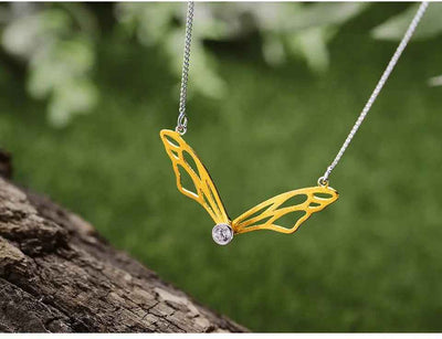 Sterling Silver Hollow Butterfly Wings Pendant Necklace for Women