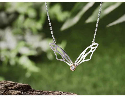 Sterling Silver Hollow Butterfly Wings Pendant Necklace for Women