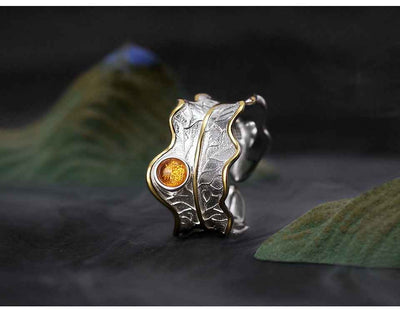 Sterling Silver Tourmaline Gemstone Adjustable Peony Leaf Ring