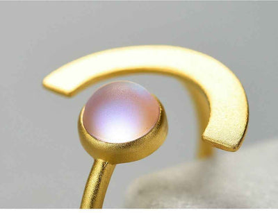 18K Gold Moonstone Ring with Stone. Sterling Silver
