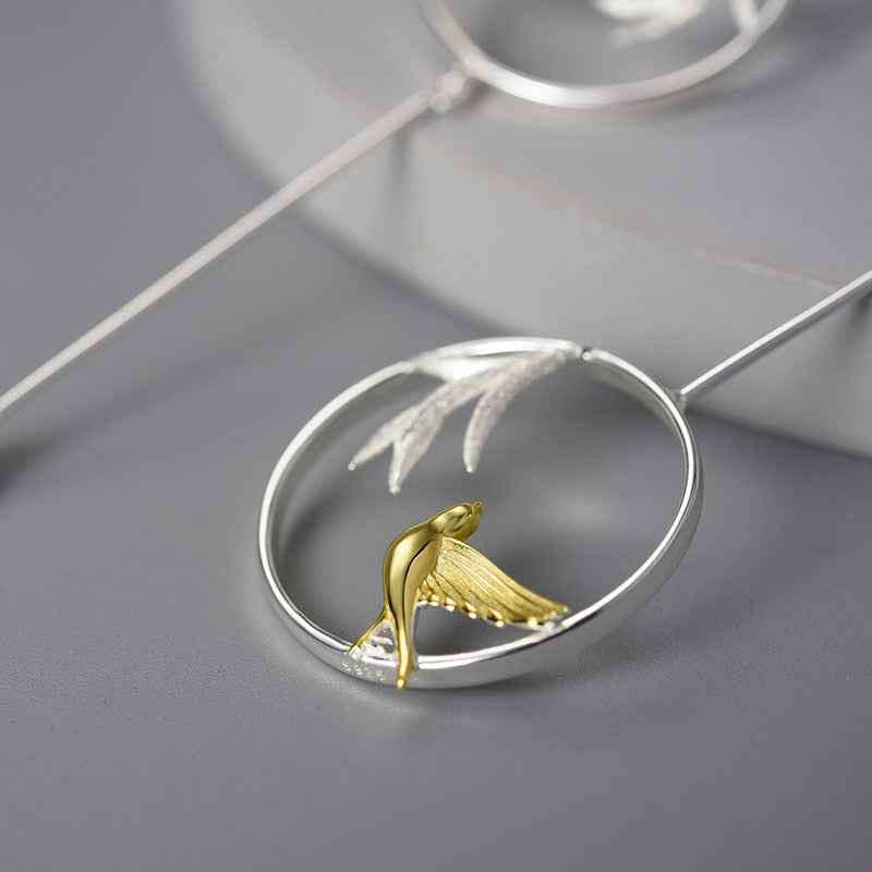 Swallow and Willow in Spring Wind Long Dangle Earrings