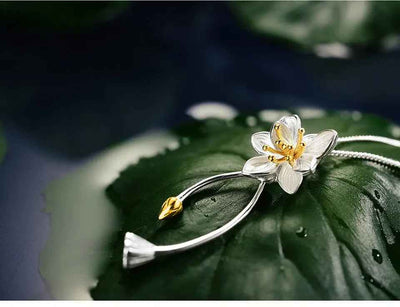 Sterling Silver Lotus Whispers Flower Pendant without Necklace. Creative Handmade Fine Jewelry