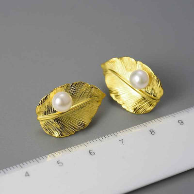 18K Gold Leaf  Stud Earrings