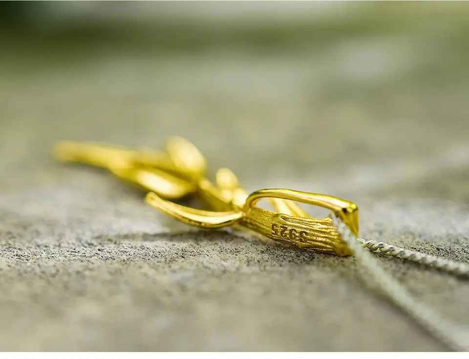 Sterling Silver Long Branch and Leaves Pendant. Chain and Necklace for Women