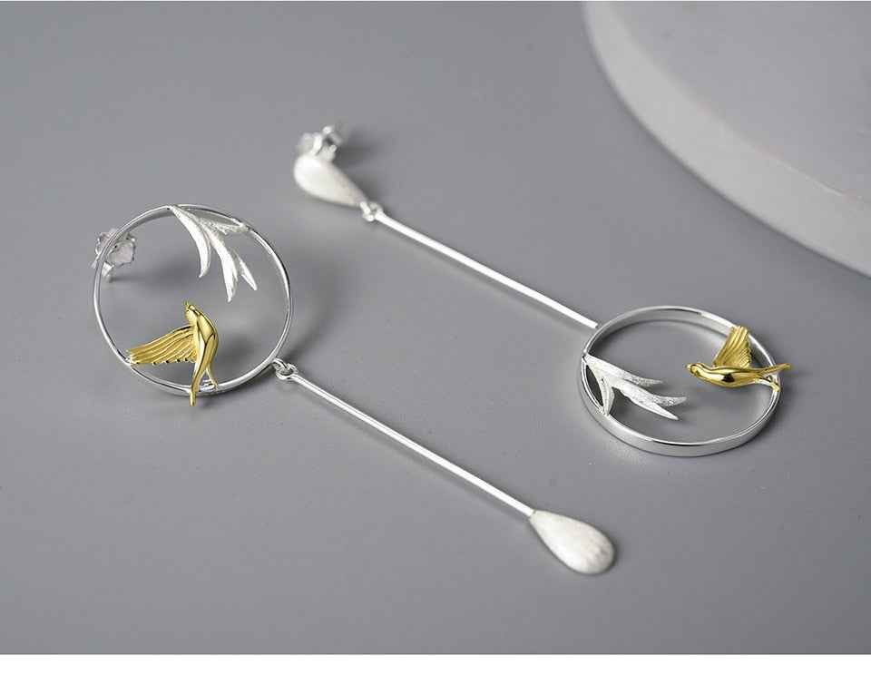 Swallow and Willow in Spring Wind Long Dangle Earrings