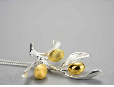 Luxury Olive Leaves Branch. Sterling Silver Necklace for Women