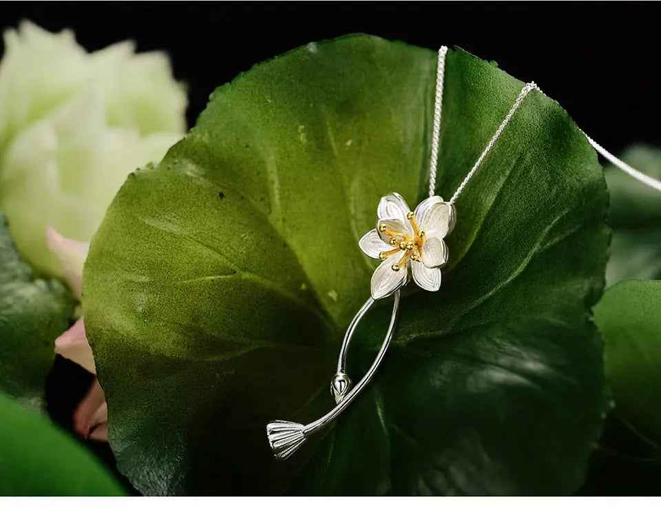 Sterling Silver Lotus Whispers Flower Pendant without Necklace. Creative Handmade Fine Jewelry