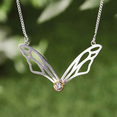 Sterling Silver Hollow Butterfly Wings Pendant Necklace for Women